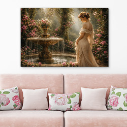 Vintage painting for the bedroom - Lady by the fountain