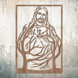Wooden Wall Art - Sacred Heart of Jesus | Tobacco Oak