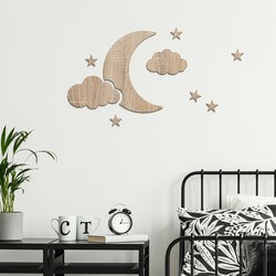 Dětské 3D samolepky na zeď - Měsíc a hvězdy | Dub Sonoma