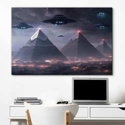 Futuristic image of pyramids and UFO - Star apocalypse