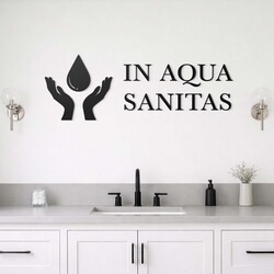Wooden wall quote - In aqua sanitas | Black