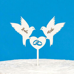 Drevená ozdoba na tortu - Hrdličky | Biela