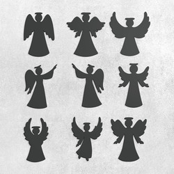 Nástenné drevené dekorácie - Anjeliky 9 ks | Antracitovo-šedá