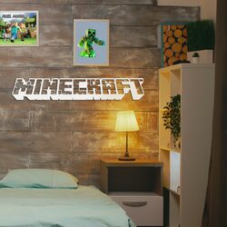 Dřevěný obraz - Logo Minecraft | Bílá
