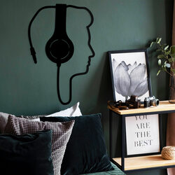 Wooden Wall Art of Music - Man with Headphones | Black