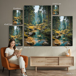 Drevený farebný obraz - Lesný potok