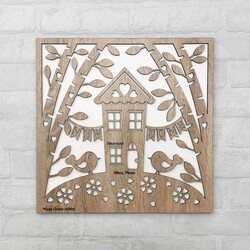 Wooden Wall Art with Custom Text - Our Home | Oak Sonoma / White