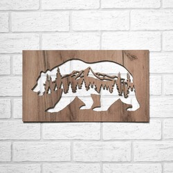 Drevený obraz na stenu - Medveď a hory  | Dub tabakový