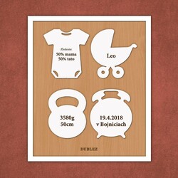 Drevená pamätná tabuľka pre novorodenca  | Biela / Buk