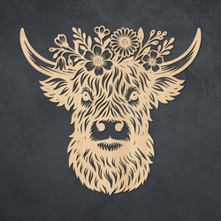 Drevený obraz zvieraťa - Kravička s kvetmi | Javor