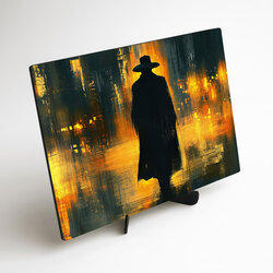 Drevený obraz do interiéru - Muž v nočnom meste
