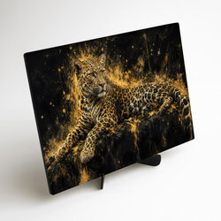 Čierno-zlatý obraz na dreve - Leopard