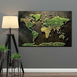 Wooden World Map with Moss Design