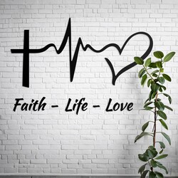 Wooden Christian Sticker - Faith, Life, Love | Black