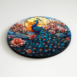 Tablou vitral rotund - Păun