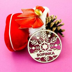 Vianočná guľa s menom - Vločka | Topoľová preglejka