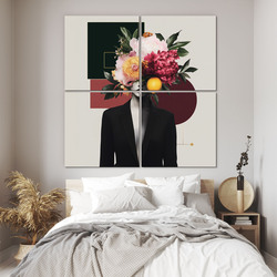 Modern Wall Art for Bedroom - Woman with Flowers | 134x134 cm