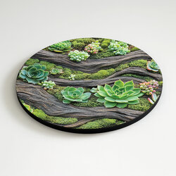 Okrúhly obraz z dreva - Sukulenty