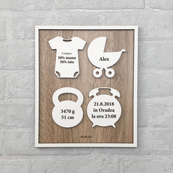 Tăbliță din lemn pentru nou-născut  | Alb / Stejar Sonoma