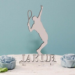 Drevený zápich na tortu s menom - Tenista | Biela