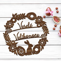Dřevěný věnec na dveře - Veselé Velikonoce | Ořech