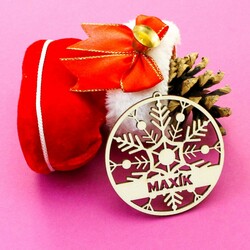 Vianočná guľa s menom - Vločka | Topoľová preglejka