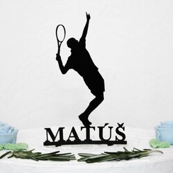 Drevený zápich na tortu s menom - Tenista | Čierna