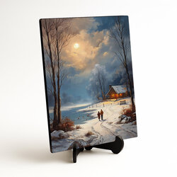 Winter scene - Cabin by the lake