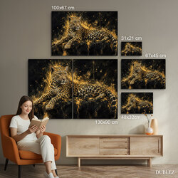 Čierno-zlatý obraz na dreve - Leopard | 136x90 cm