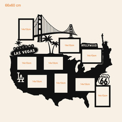 Wooden wall photo frame - Map of the USA | 66x60 cm
