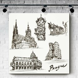 Praha - gravírovaný 3D obraz na zeď ze dřeva | Bílá