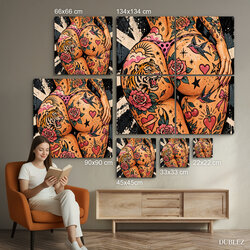 Old school obraz na dreve - Tattoo Woman | 134x134 cm