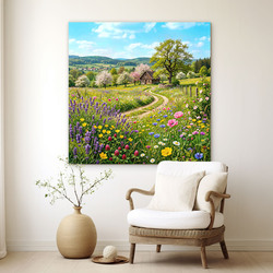 Drevený obraz krajinky - V objatí kvitnúcej prírody