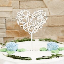 Svadobná dekorácia na tortu - srdiečko s nápisom Love
