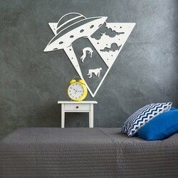 Wooden Sticker - UFO | White