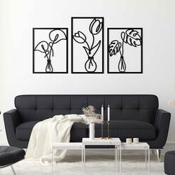 Drevené nálepky na stenu - Tanec kvetov | Čierna