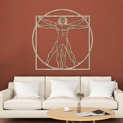 Leonardo da Vinci&#039;s Wooden Wall Art - Vitruvian Man | Oak Sonoma
