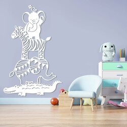 Drevená nálepka na stenu - zvieratká | Biela