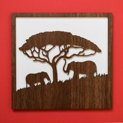 Wall Art - Elephant  | White / Walnut