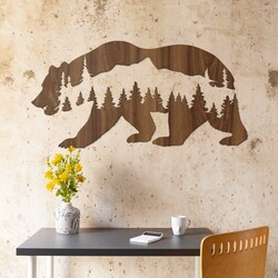 Drevená nálepka na stenu - Medveď v horách | Orech