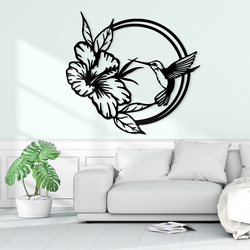 Dekorace na stěnu - Kolibřík a květina | Černá