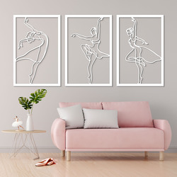 3-Piece Wooden Wall Art - Ballerinas | White