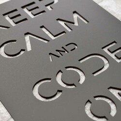 Wooden Wall Art - Keep Calm and Code On | Anthracite Gray