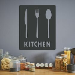 Wooden Kitchen Wall Art - Cutlery | Anthracite Gray