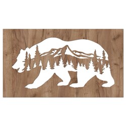 Drevený obraz na stenu - Medveď a hory  | Dub tabakový