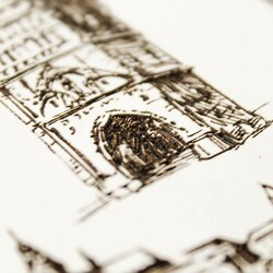 Black and White Wooden Picture of Prague | White