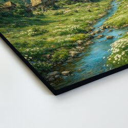 Dřevěný obraz krajinky - Vesnice s mlýnem