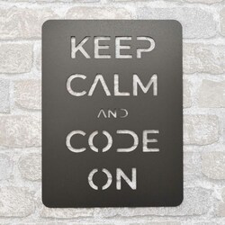 Wooden Wall Art - Keep Calm and Code On | Anthracite Gray