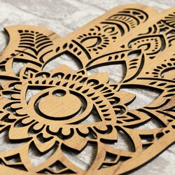 Wooden Picture of Symbol - Hand of Fatima | Gold Craft Oak