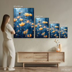 Dřevěný obraz - Žluté květy v dešti